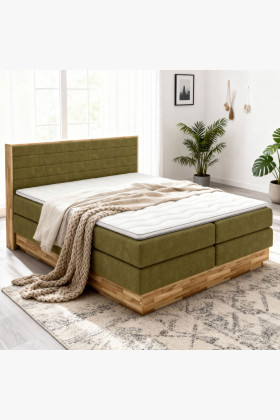 Eichen Boxspringbett 180x200 Olivgrün mit Stauraum und